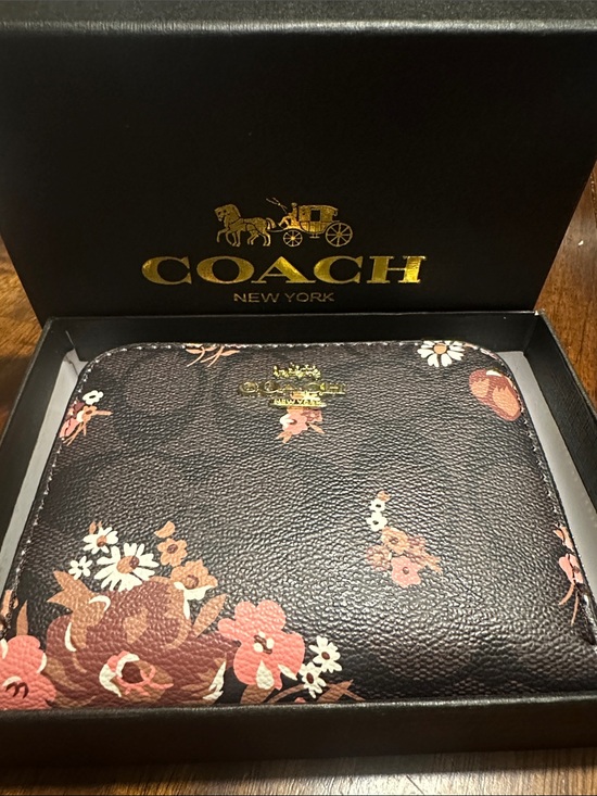 Coach Handbags - Coach Black Floral Zip Around Wallet with Pink Accents
